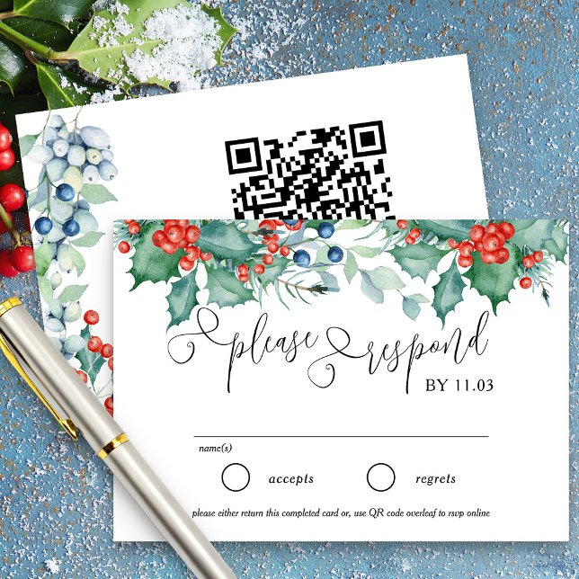Winter Berries und Holly Wedding Website und RSVP Karte (RSVP with option of traditional response or online rsvp from my Winter Berries wedding suite)
