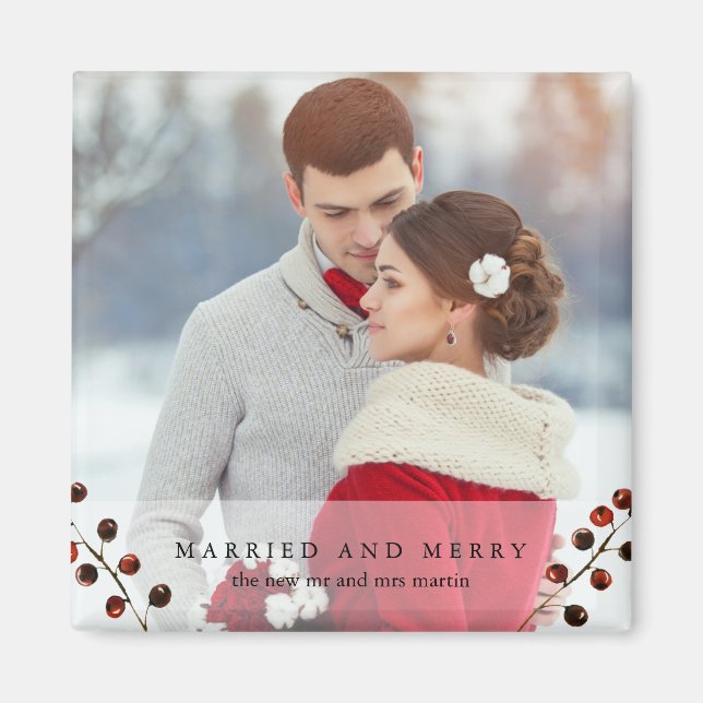 Winter Berries Verheiratet und Merry Foto Magnet (Vorne)