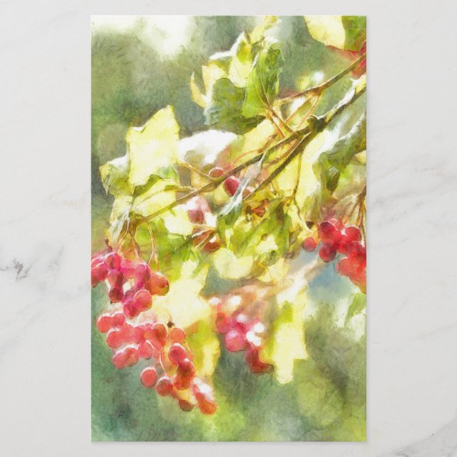 Winter Berries Wasserfarbe Briefpapier (Vorderseite)