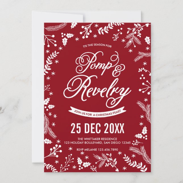 Winter Berries Weihnachtsfeier in Cherry Einladung (Vorderseite)