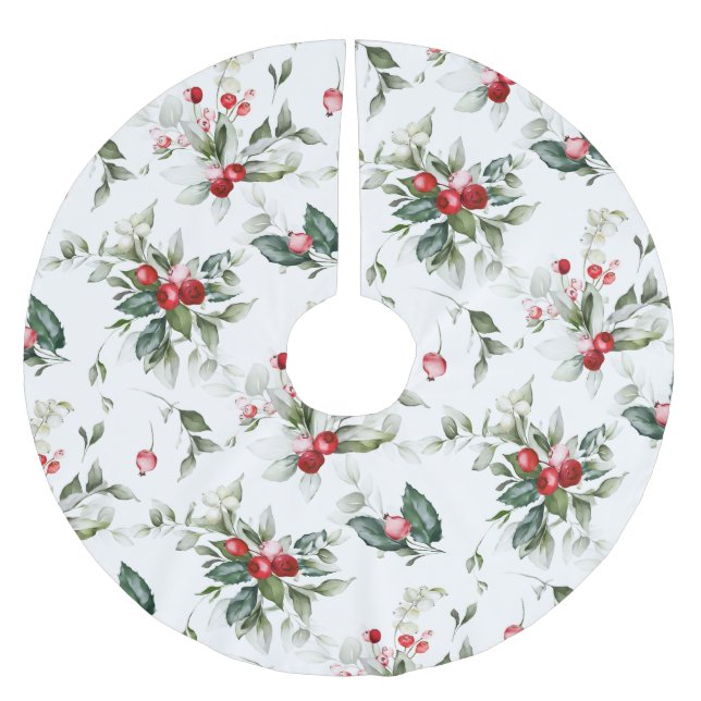 Winter Berry Botanischer Baumrock Polyester Weihnachtsbaumdecke (Vorderseite)