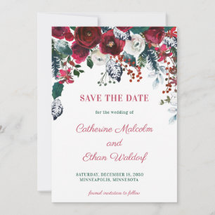 Winter Berry Floral Foto Save the Date Karte