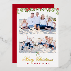 Winter Berry Garland 3 Foto Weihnachtsgrüße Folien Feiertagskarte