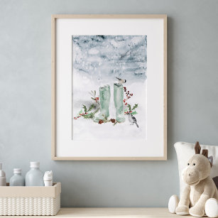 Winter Berry, Vögel und Schneeplakat Poster