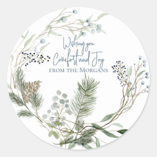 Winter Berry Wreath Holiday Favor Tags Runder Aufkleber