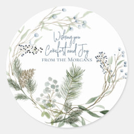 Winter Berry Wreath Holiday Favor Tags Runder Aufkleber