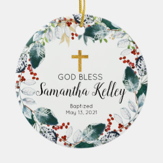 Winter Berry Wreath Personalisiert Girl Baptisse Keramik Ornament