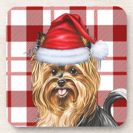 Winter Biewer Terrier Dog Holiday Red Kariert Getränkeuntersetzer