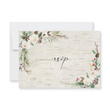 Winter Birch Calligraphy Botanicals Wedding RSVP