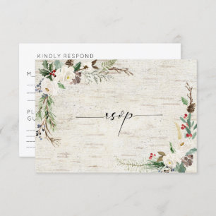 Winter Birch Calligraphy Botanicals Wedding RSVP Einladung