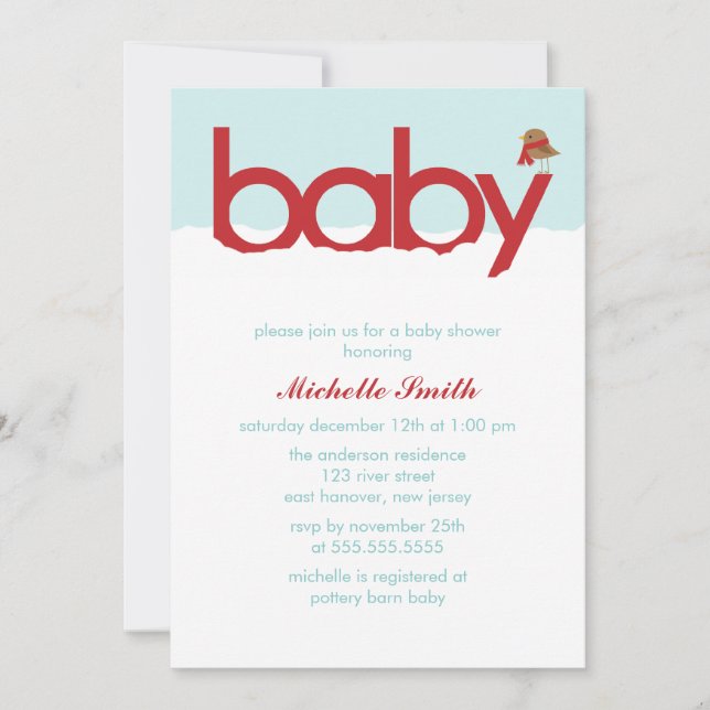 Winter Bird Baby Dusche Einladung (Vorderseite)