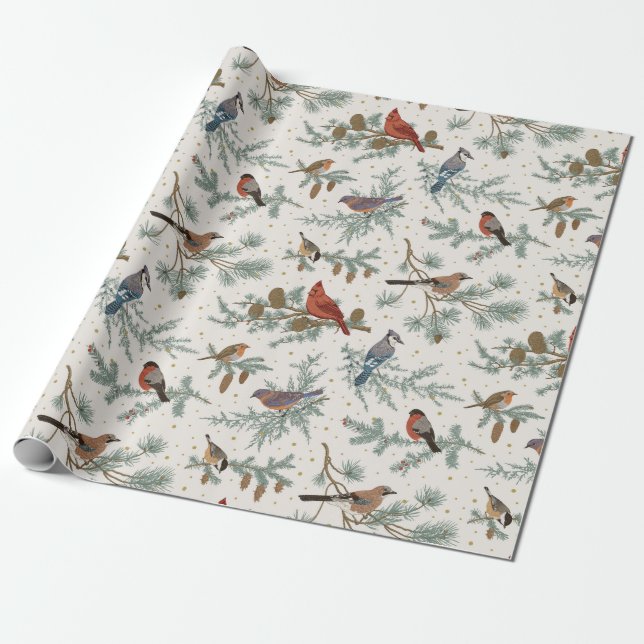 Winter Bird Muster Geschenkpapier (Ungerollt)