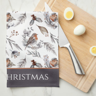 Winter Bird und Holly Pattern Weihnachten Geschirrtuch