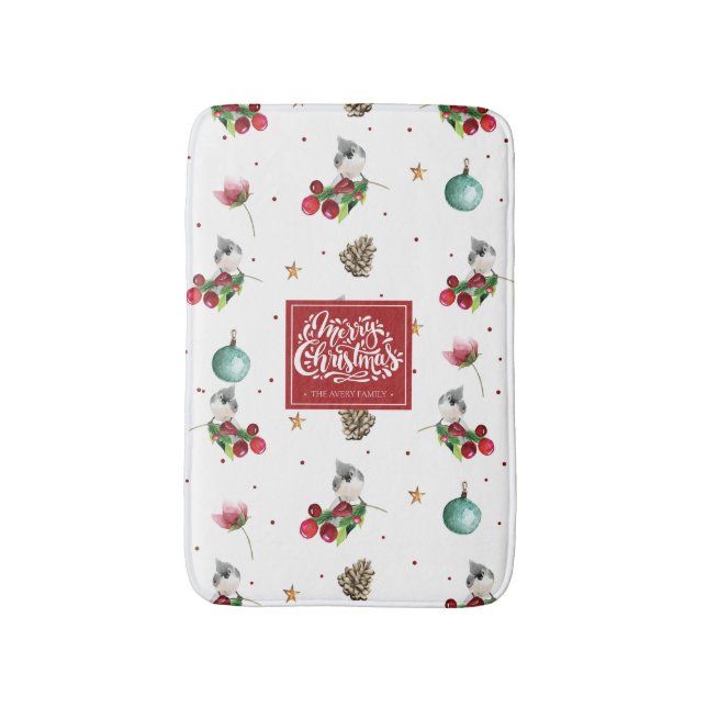 Winter Bird Weihnachten Tufted Titmouse Personalis Badematte (Vorderseite Vertikal)