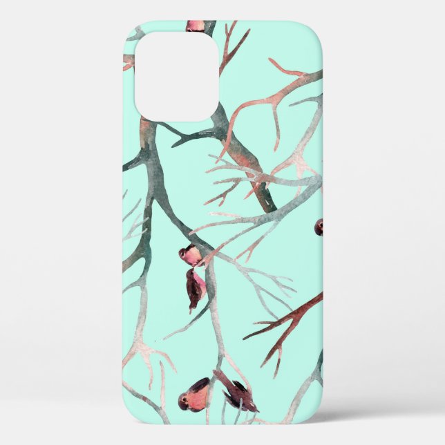 Winter Birds Bäume Branchen Wasserfarbe Case-Mate iPhone Hülle (Rückseite)