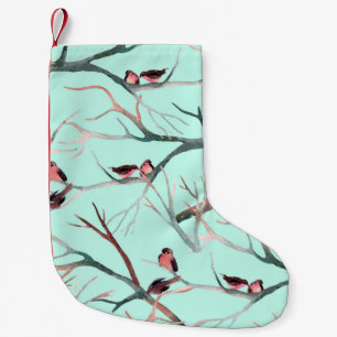 Winter Birds Bäume Branchen Wasserfarbe Kleiner Weihnachtsstrumpf
