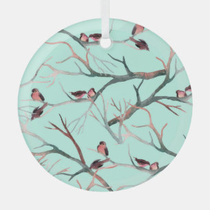Winter Birds Bäume Branchen Wasserfarbe Ornament Aus Glas