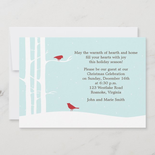 Winter Birds Feiertage Einladung (Vorderseite)