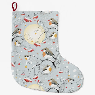 Winter Birds Muster Großer Weihnachtsstrumpf
