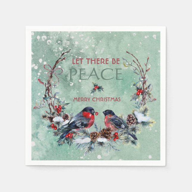 Winter Birds Pine Branch Kraut Weihnachten Serviette (Vorderseite)