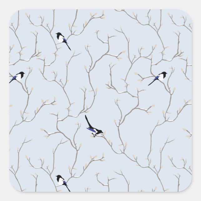 Winter BIrds Quadratischer Aufkleber (Vorderseite)