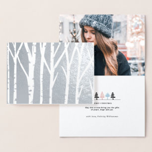 Winter-Birken-Baum-Waldfamilien-WeihnachtsFoto Folienkarte