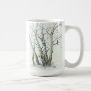 Winter-Birken farbige Bleistift-Kunst Kaffeetasse