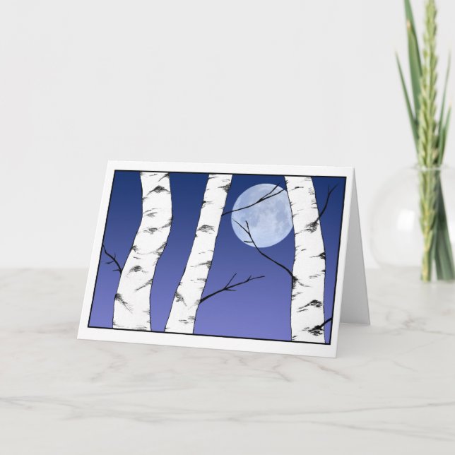 Winter-Birken-Sonnenwende-/Weihnachtenkarte Karte (Vorderseite)