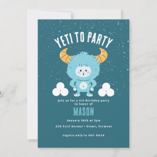 Winter Birthday Blue Boy Snow "Yeti to Party" Einladung