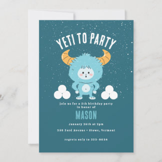 Winter Birthday Blue Boy Snow "Yeti to Party" Einladung