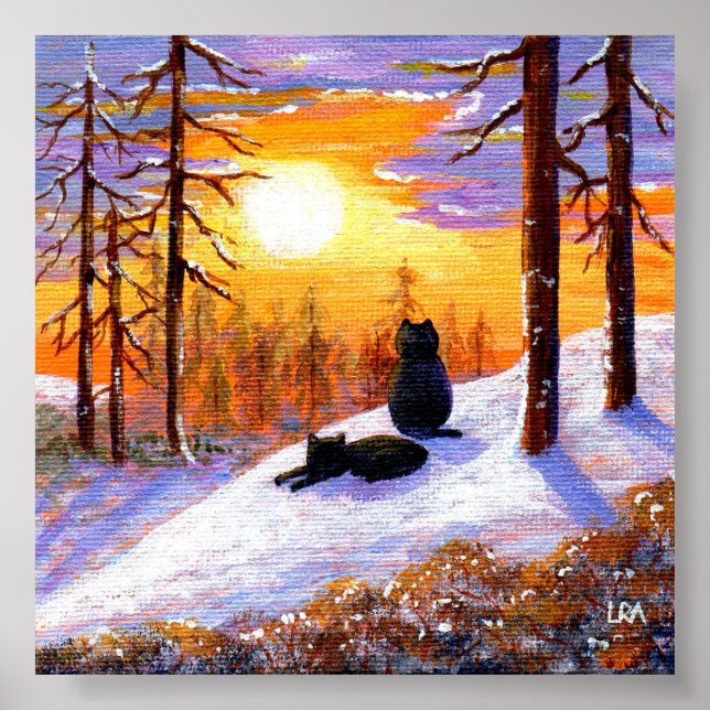 Winter Black Cats Schneewald Creationarts Poster (Vorne)