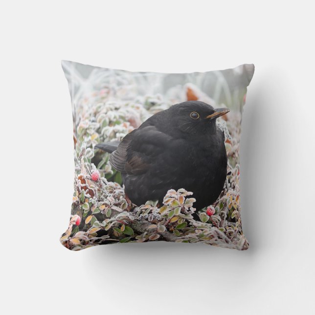 Winter Blackbird Kissen (Vorderseite)