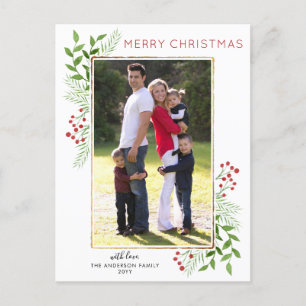 Winter Blätter Foliage Berry Frohe Weihnachts-Foto Feiertagspostkarte