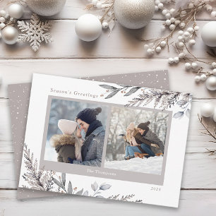 Winter Blätter und Sprigs Wasserfarbe 2 Fotos Feiertagskarte