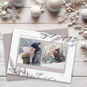 Winter Blätter und Sprigs Wasserfarbe 2 Fotos Feiertagskarte