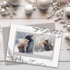 Winter Blätter und Sprigs Wasserfarbe 2 Fotos Feiertagskarte