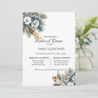 Winter Blau Boho Florales Probedinner Einladung