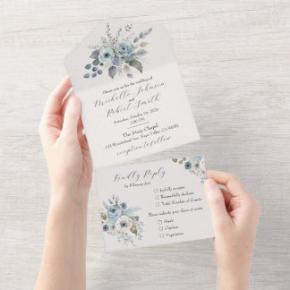Winter Blau Floral All In One Einladung