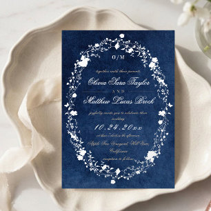 Winter Blau Floral Moderne Elegante Hochzeit  Folieneinladung