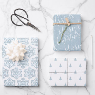 Winter Blau Frohe Weihnachten Schneeflocken Weihna Geschenkpapier Set