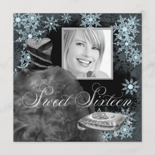 Winter Blau Schneeblume Foto Sweet Sixteen Party Einladung
