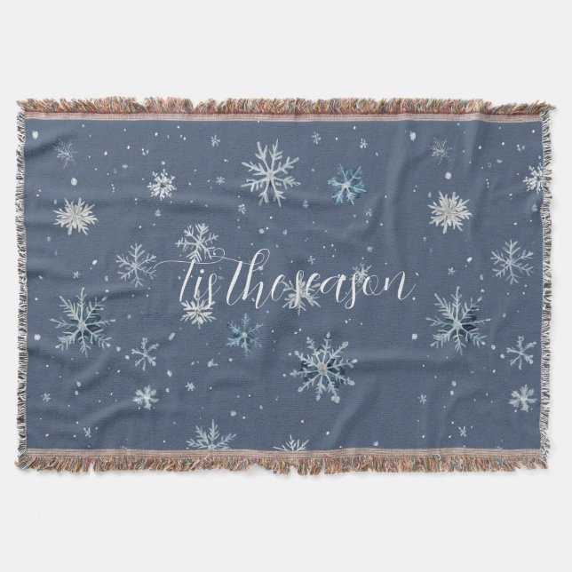 Winter Blau Silber Schneeflocken Weihnachten Decke (Vorderseite)