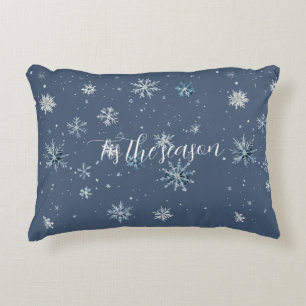 Winter Blau Silber Schneeflocken Weihnachten Dekokissen