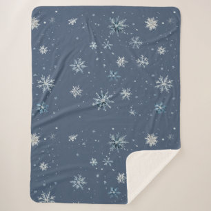 Winter Blau Silber Schneeflocken Weihnachten Sherpadecke