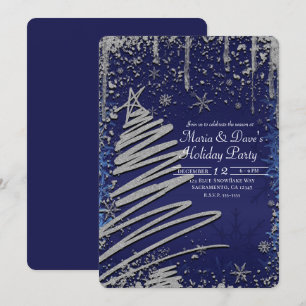 Winter Blau & Silber Weihnachtsbaum Feiertagsfeier Einladung