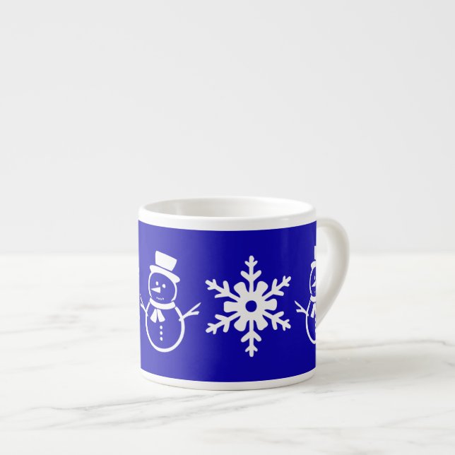 Winter Blau und Weiß Niedlich Snowman Snowflake Espressotasse (Vorderseite Rechts)