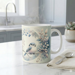 Winter-Blau-Vogel-Beeren-Kranz Kaffeetasse
