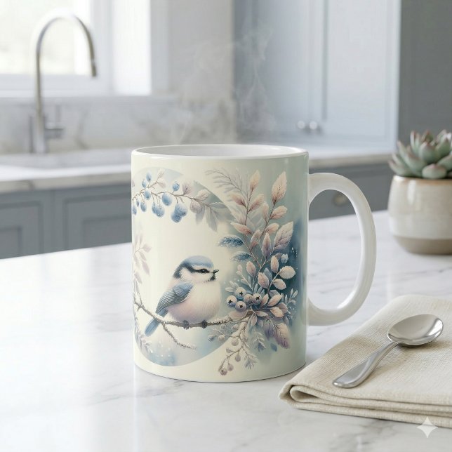 Winter-Blau-Vogel-Beeren-Kranz Kaffeetasse (Winter Bluebird Berry Wreath Coffee Mug)