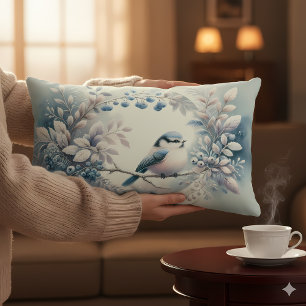Winter-Blau-Vogel-Beeren-Kranz Lendenkissen