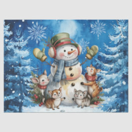 Winter Blau Weihnachten Schneemann & Waldtiere Seidenpapier